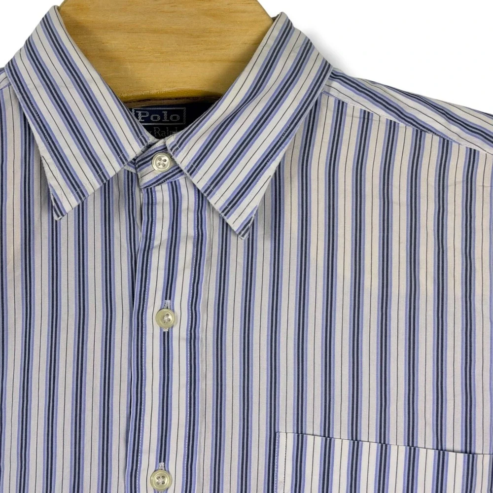Vintage Polo Ralph Lauren‎ Andrew Button Down Men 16 Large Blue Stripe Poplin